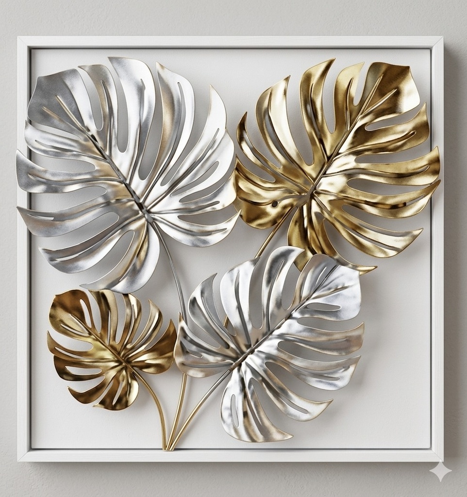 Glamour Metallic Monstera Leaves Wall Art (40*40)