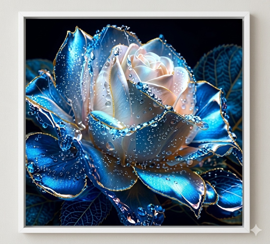 Enchanted Crystal Blue Rose Wall Art (50*70)