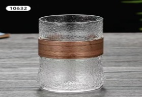 Tall, wide-bottomed, straight-style wooden mug with a sandblasted texture, 410ml