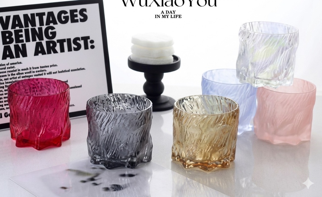crinkle glacier textured whiskey glasses