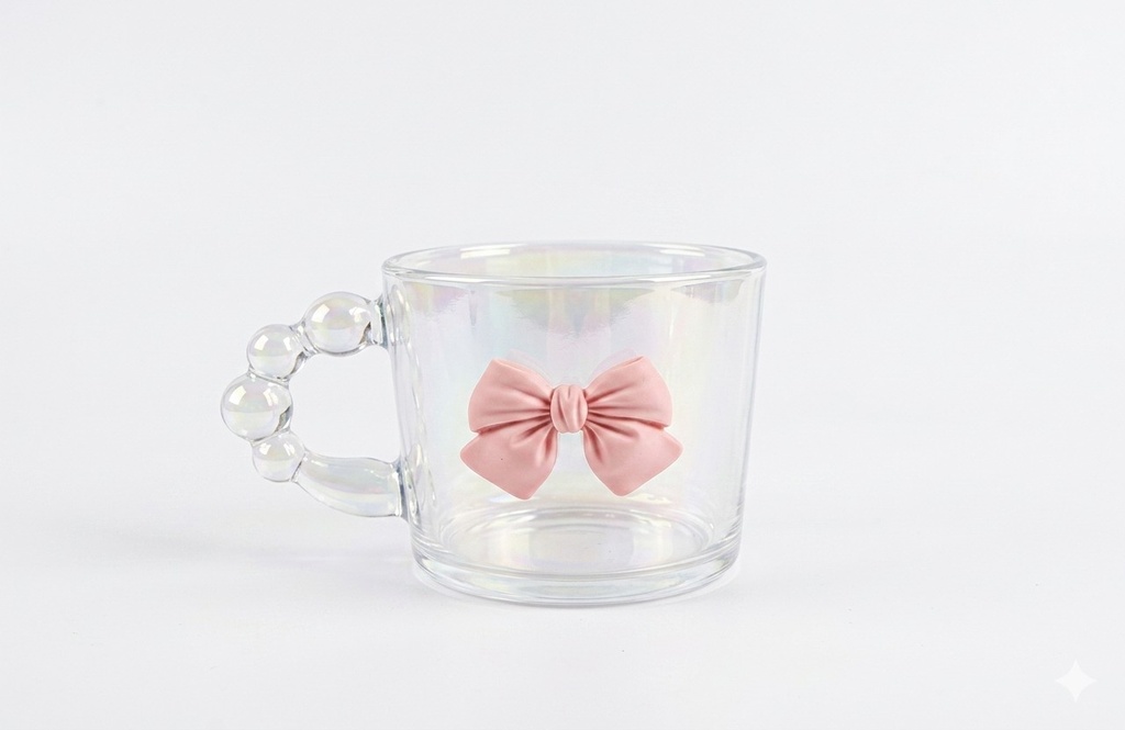 cute aesthetic bow-accent glass mug