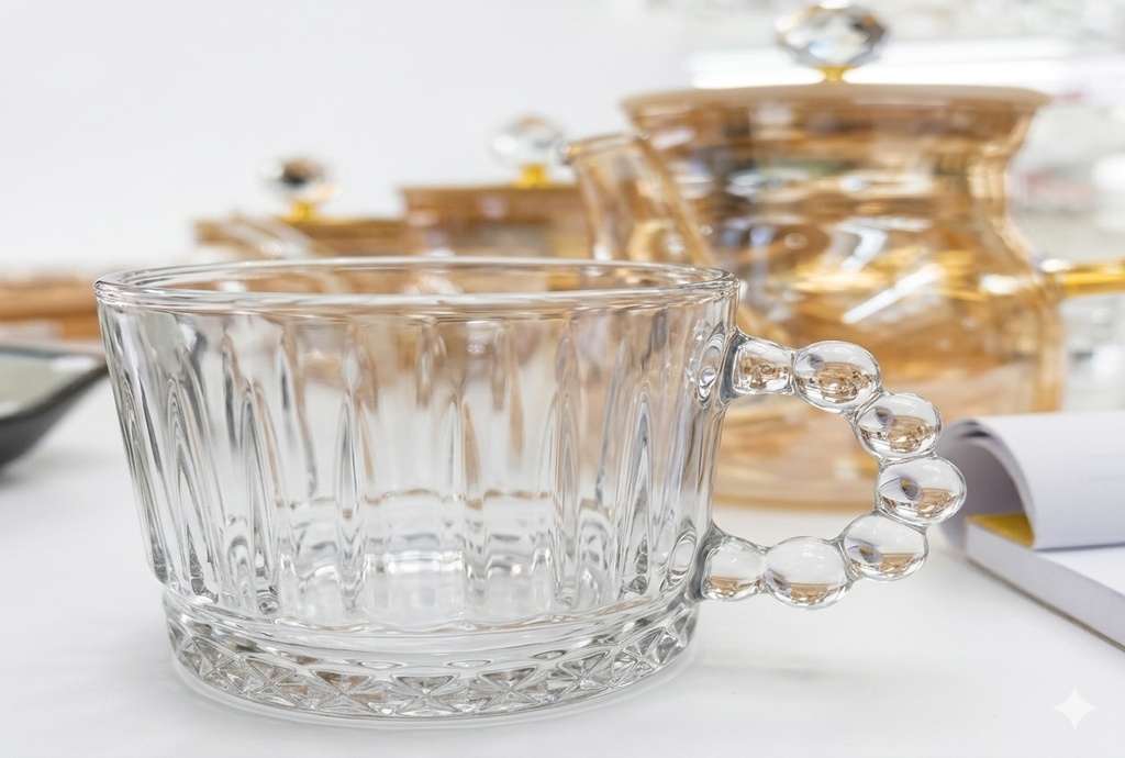 embossed vintage transparent glass coffee and tea