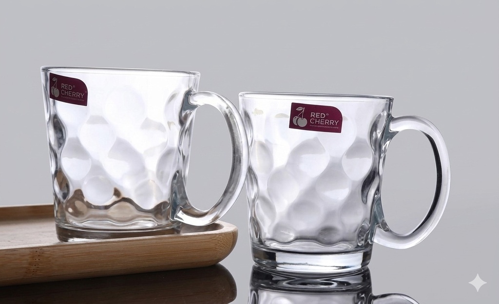 Red Cherry brand textured glass drinking mug