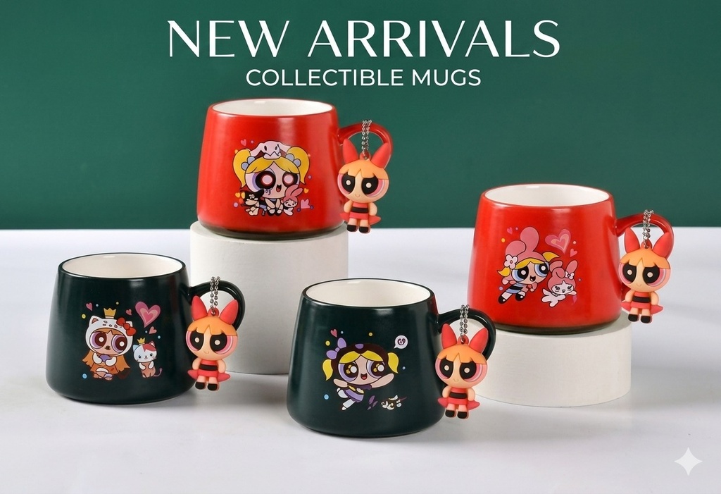 Powerpuff Girls × Sanrio character ceramic mugs.