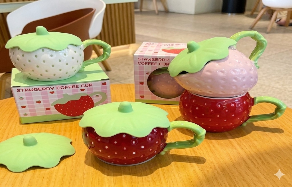 3D strawberry ceramic mugs