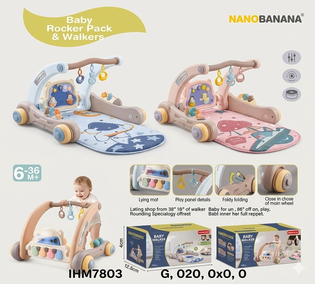educational 2-in-1 Baby Fitness Gym Mat & Sit-to-Stand Learning Push Walker combo