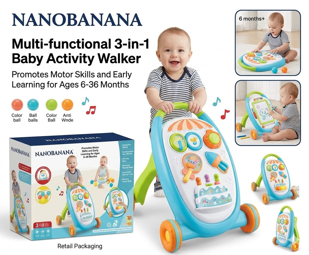 multi-functional sit-to-stand baby activity push walker