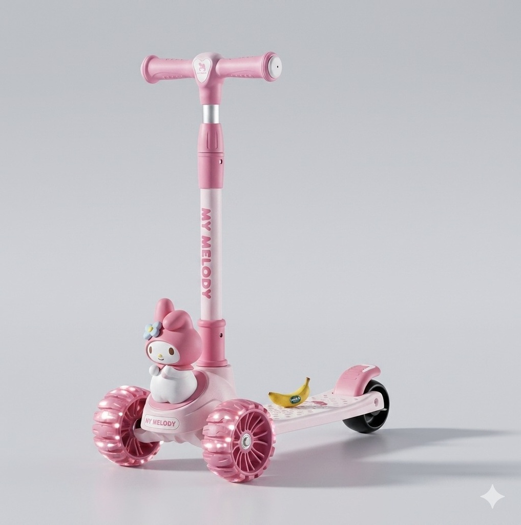 Pink 3-Wheel Toddler Kick Scooter with Mascot