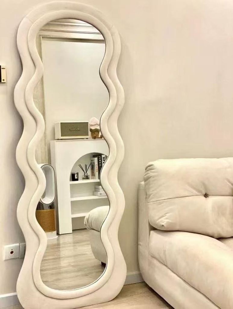 Cream Fabric Double Wavy LED Full Length Mirror (60*160cm)